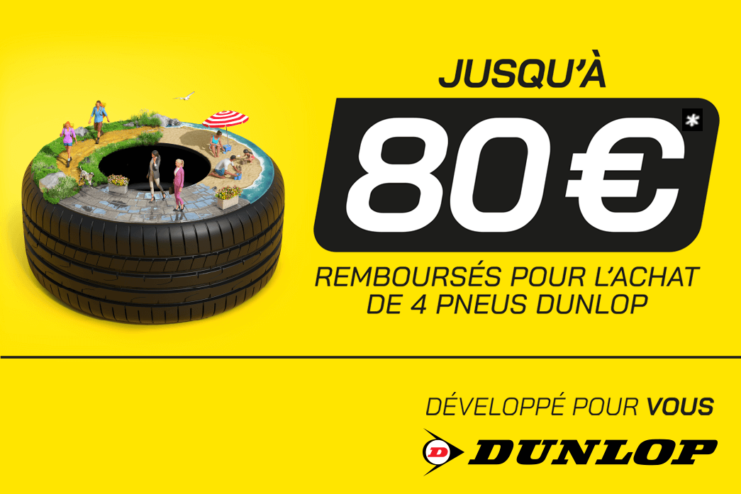 Jusqu'à 80€ remboursés pour l'achat de 4 pneus DUNLOP