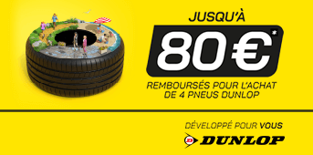 Jusqu'à 80€ remboursés pour l'achat de 4 pneus DUNLOP