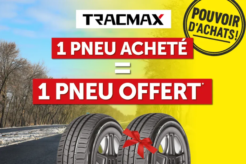 Tracmax 1 pneu acheté = 1 pneu offert