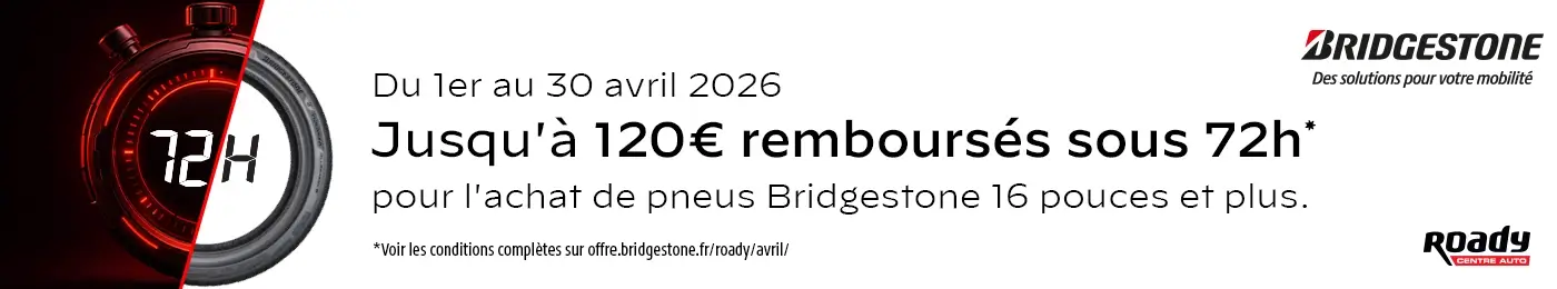 Jusqu'à 120€ remboursés sur les pneus BRIDGESTONE