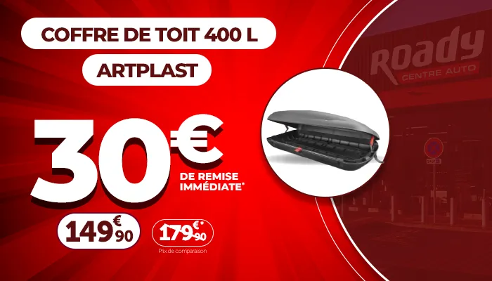 30€ de remise immédiate sur le coffre de toit 400L ARTPLAST