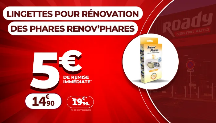5€ de remise immédiate sur les lingettes pour rénovation phares Renov'Phares