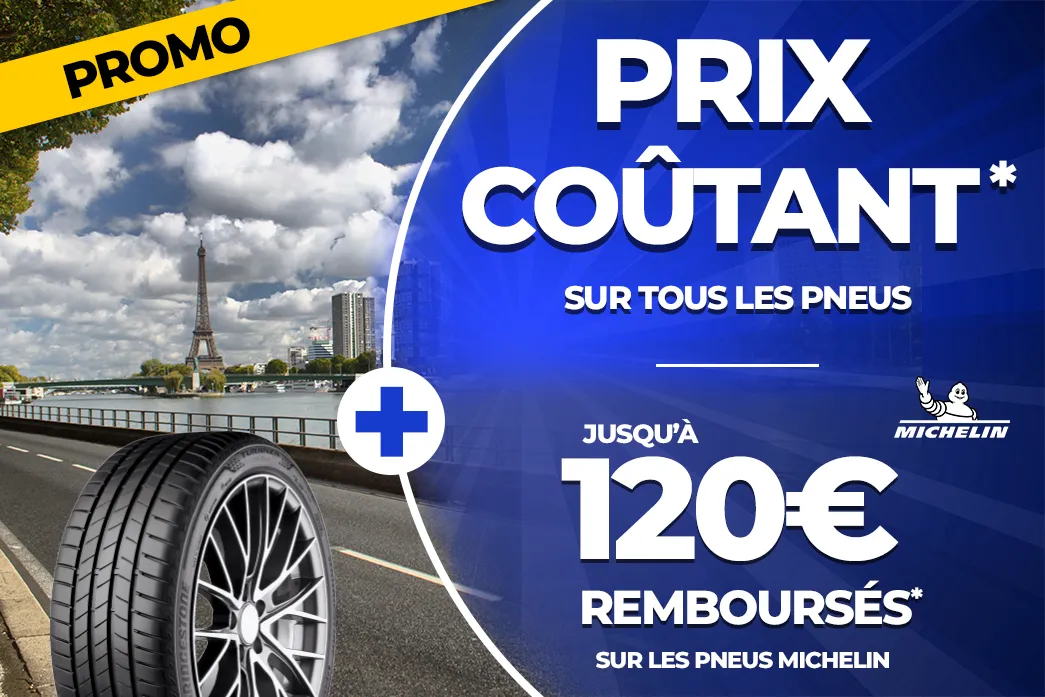Prix coûtant sur tous les pneus - Jusqu'à 120€ remboursés sur les pneus MICHELIN