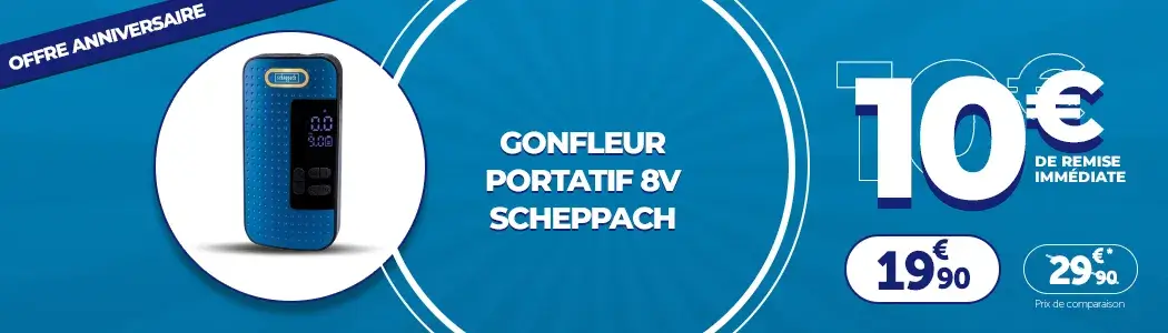 10€ de remise immédiate sur le gonfleur portatif 8V SCHEPPACH ban_résultat_produit_gonfleur_portatif_scheppach_OP10_2025_webp