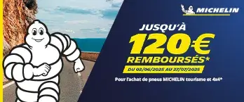 Jusqu'à 120€ remboursés sur les pneus MICHELIN