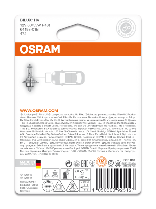 1 Ampoule OSRAM H4 Original 12V - Roady