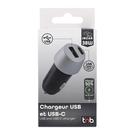 Chargeur allume-cigares haute puissance  TNB 2USB 38W max (USB QC3.0 - 18W + USB-C PD2.0 - 20W) - noir
