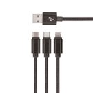 Cable USB SETTY 3en1 Lightning + USB-C + câble microUSB 1.0m 2A KN3W1-01 noir