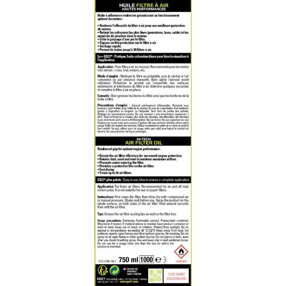 Huile filtre à air moto GS27 750 ml