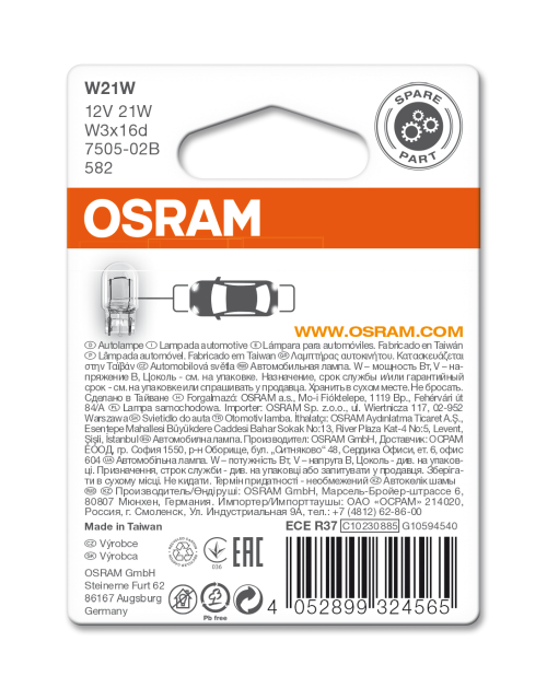 2 Ampoules OSRAM W21W Original 12V