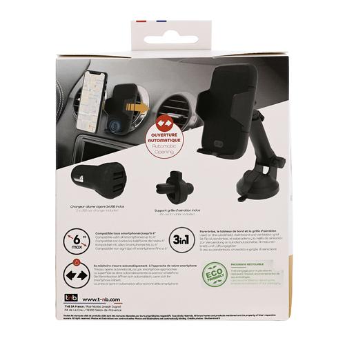 Pack support motorisé 3 en 1 + chargeur allume-cigare + câble USB-C TNB - noir