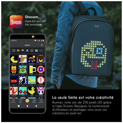 Sac à dos connecté DIVOOM Pixoo avec LED noir