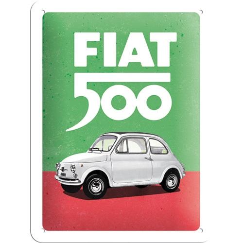 Tin Sign  15Cm X 20Cm NOSTALGIC ART Fiat 500 / Italian Colours