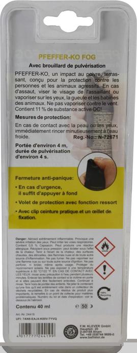 Spray Au Poivre Anti-Agression Pfefferko EUFAB
