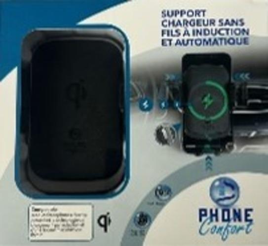 SUPPORT  INDUCTION AUTOMATIQUE AVEC 2 SYSTEMES DE FIXATION INCLUS  GRILLE AERATION ET VENTOUSE VITRE ET TABLEAU DE BORD RDI NOIR