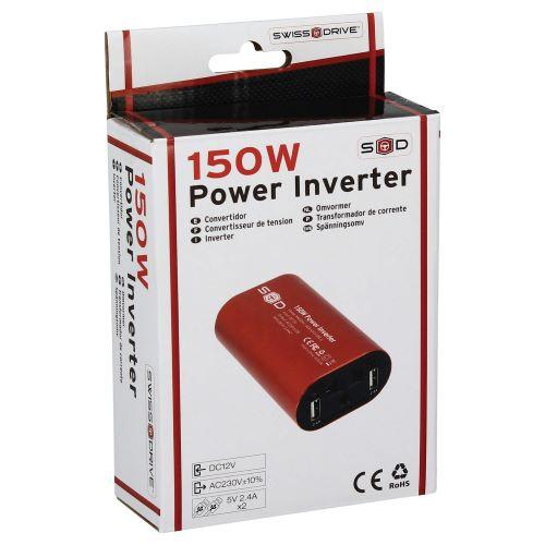 Convertisseur SWISS DRIVE 12V/230V 150W + USB 2.4Ax2 + câble 12V