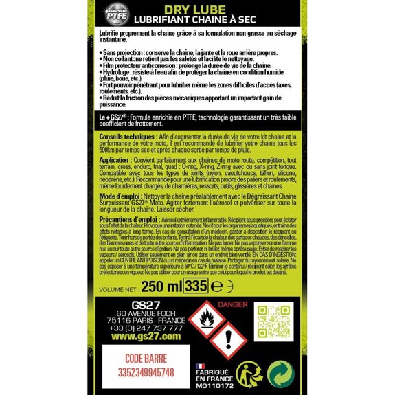 Lubrifiant chaine à sec GS27 Dry lube 250 ml