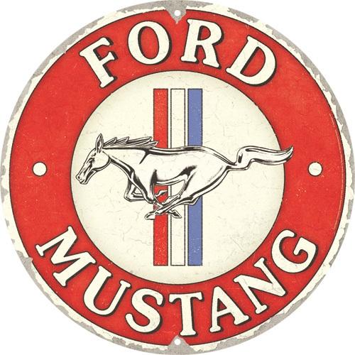 Round Tin Sign 35Cm NOSTALGIC ART Ford Mustang - 3 Stripes Red