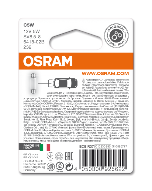 2 Ampoules OSRAM C5W Original 12V