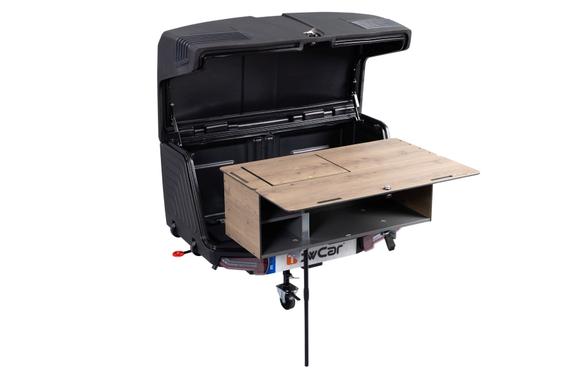 Coffre d'attelage 330 litres TOWBOX Camper Life Noir sur bras articulé LONG 