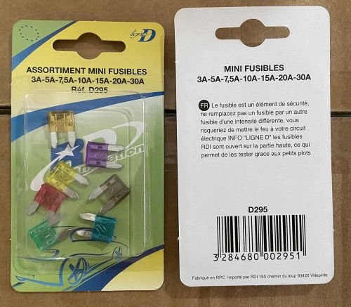 Blister assortiment 7 mini-fusibles 3A-5A-7.5A-10A-15A-20A-30A RDI