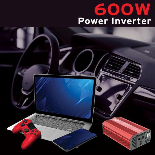 Convertisseur SWISS DRIVE 12V/230V 600W + USB 2.1Ax2 + pinces crocodiles