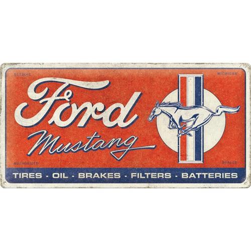 Tin Sign 25 X 50Cm Ford MustangNOSTALGIC ART Horse & Stripes Logo Red