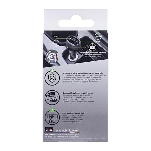 Chargeur allume-cigares TNB 1XUSB et 1XUSB-C QC et PD 83W  -  noir
