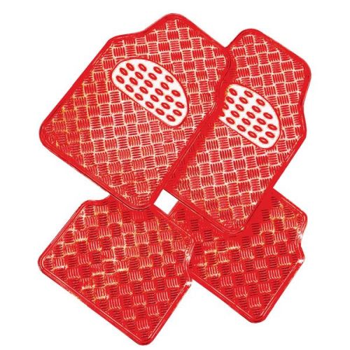 Jeu de 4 Tapis auto CUSTOMAGIC PVC effet métallisé rouge