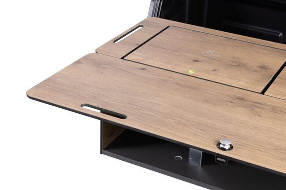 Coffre d'attelage 330 litres TOWBOX Camper Life Noir sur bras articulé COURT 