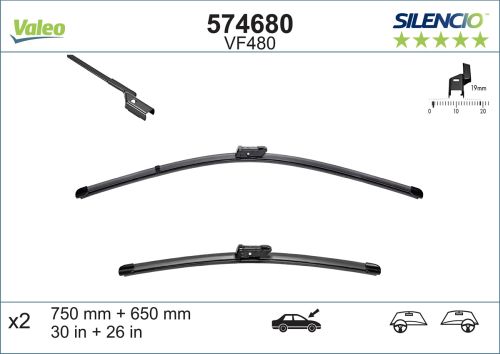 2 Balais d'essuie-glace VALEO Silencio VF480