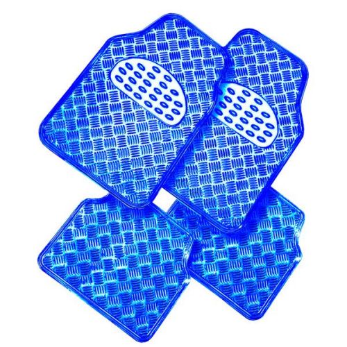 Jeu de 4 Tapis auto CUSTOMAGIC tuning PVC effet métallisé bleu