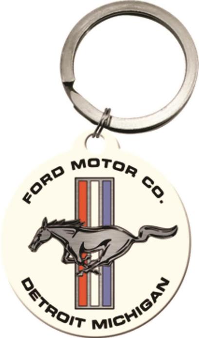 Key Chain Round NOSTALGIC ART Ford Mustang - Horse & Stripes Logo