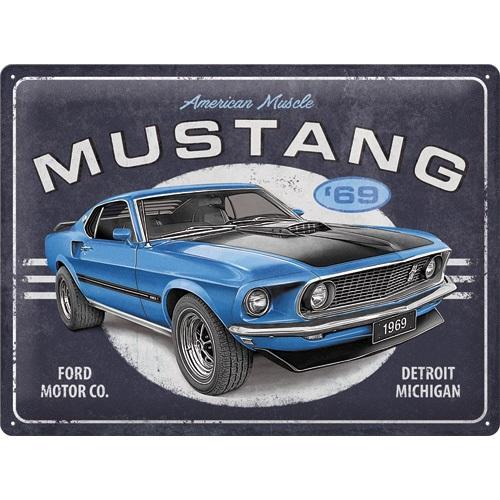 Tin Sign 30 X 40 Cm NOSTALGIC ART Ford Mustang - 1969 Mach1 Blue
