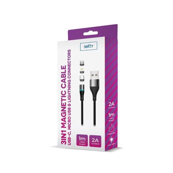 Câble magnétique SETTY USB 1,0 m 2A nylon noir