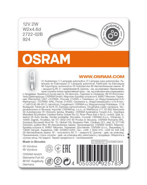 2 Ampoules OSRAM T5 2W Original 12V