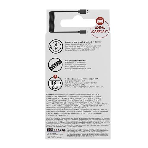 Câble twist USB vers Lightning 1m TNB - noir