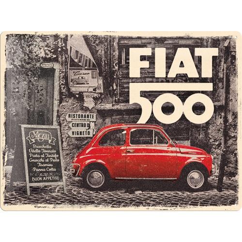 Tin Sign30 X 40 Cm NOSTALGIC ART Fiat 500 / Red Car In The Street